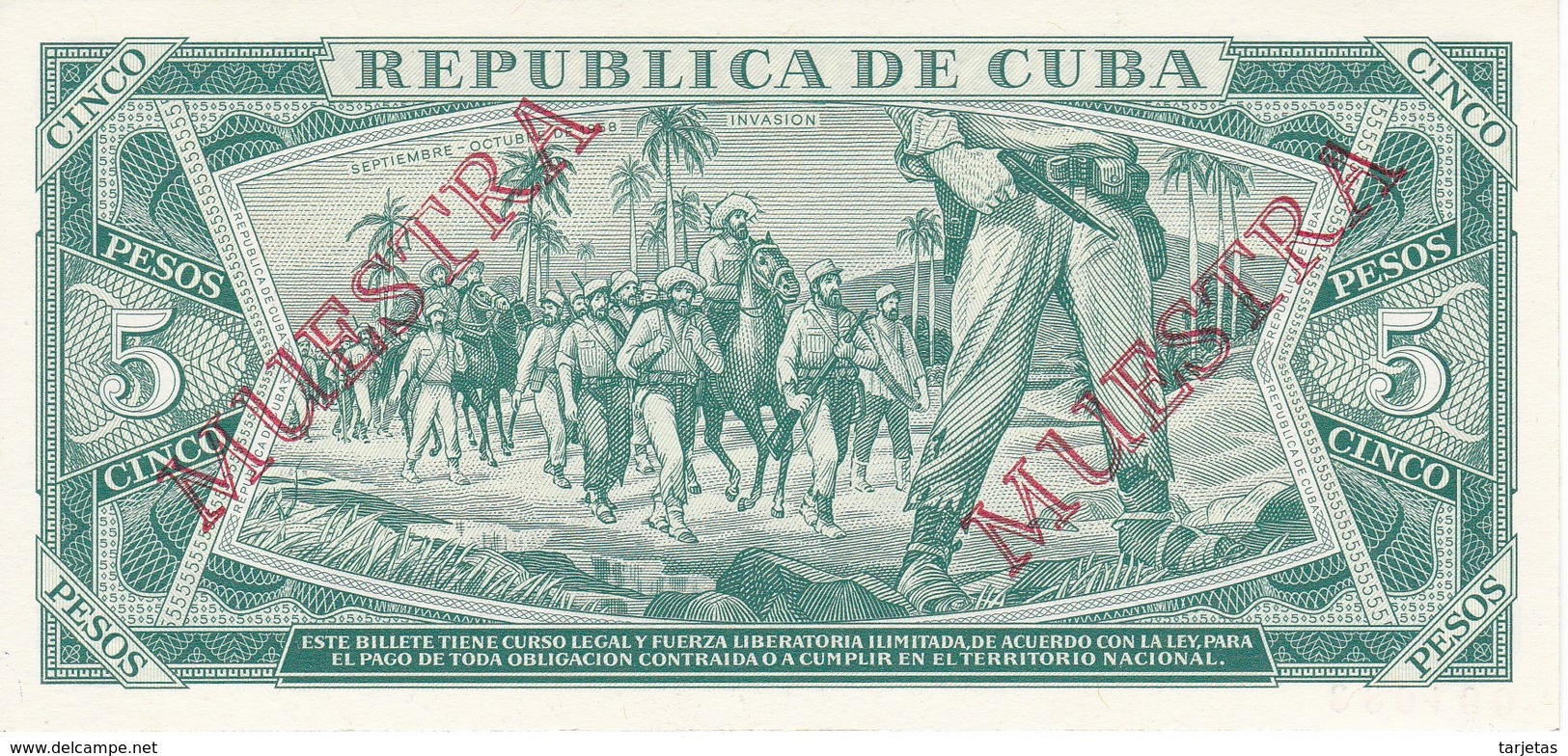 MUESTRA BILLETE DE CUBA DE 5 PESOS DEL AÑO 1988 DE ANTONIO MACEO (SPECIMEN) (BANKNOTE) SIN CIRCULAR-UNCIRCULATED - Cuba