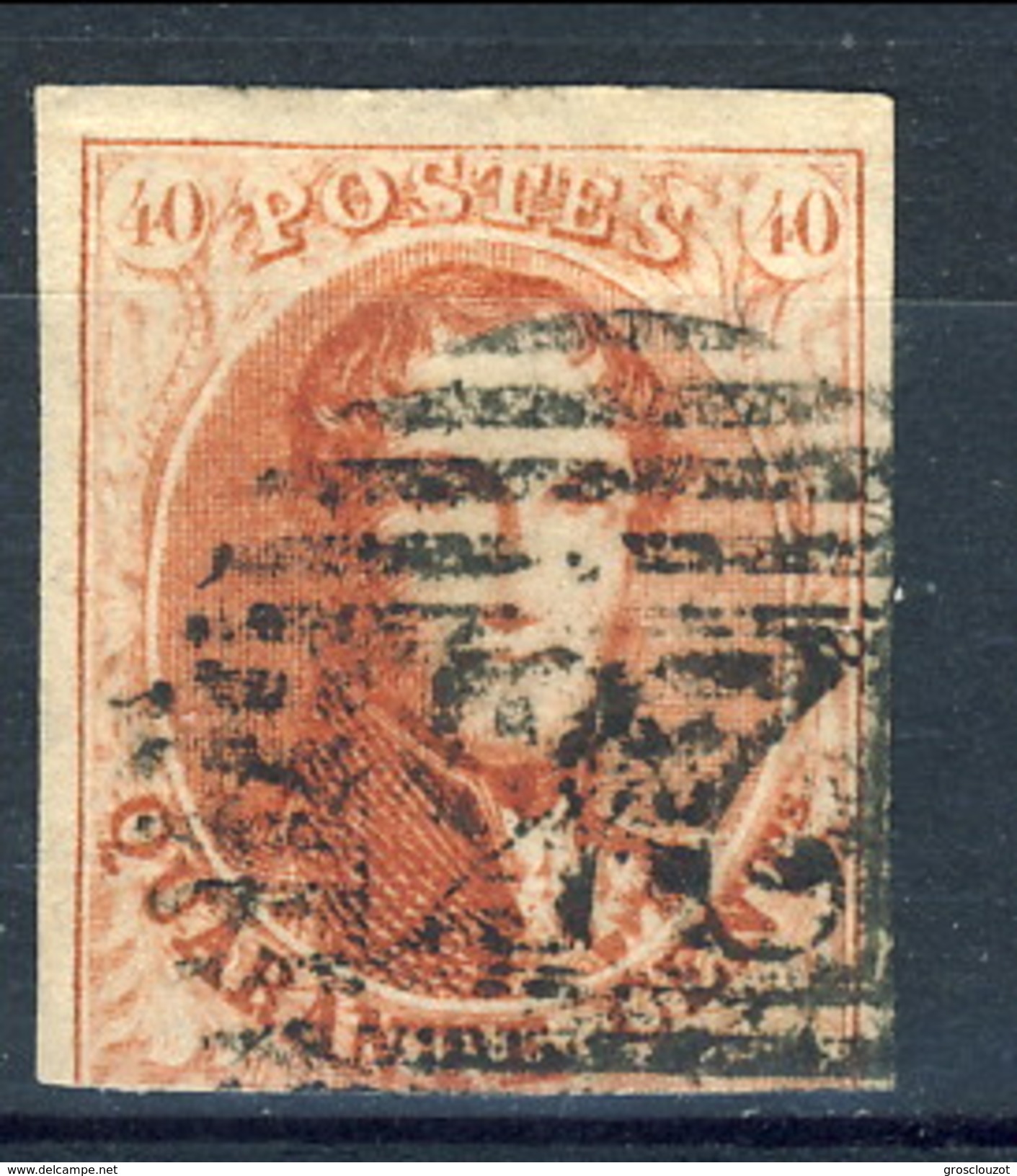 Belgio 1849 - 50 N. 5 C. 40 Rosa Carminio, Senza Filigrana Fil. 1 Usato (margini Su 3 Lati, Giusto In Basso) Cat. &euro; - Altri & Non Classificati