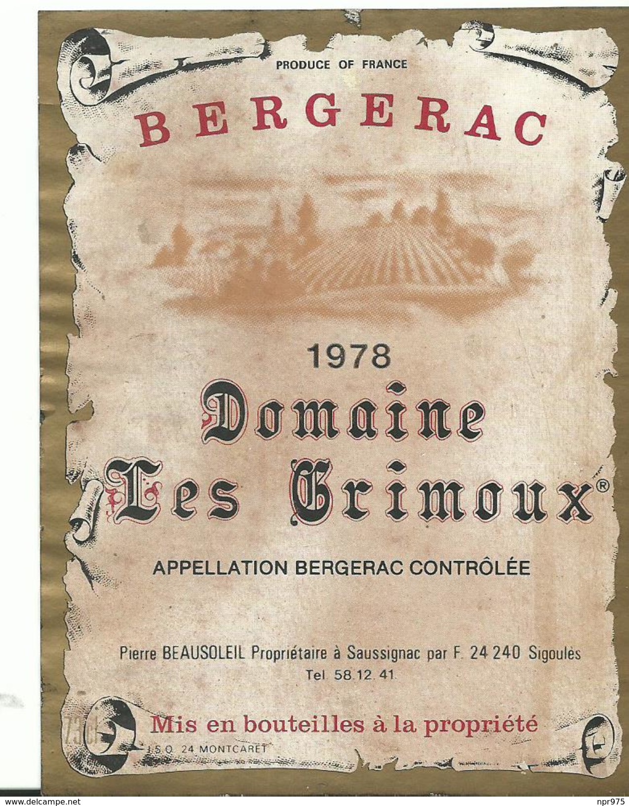 24 Saussignac          Etiquette De Vin  Domaine Les Grimoux - Bergerac