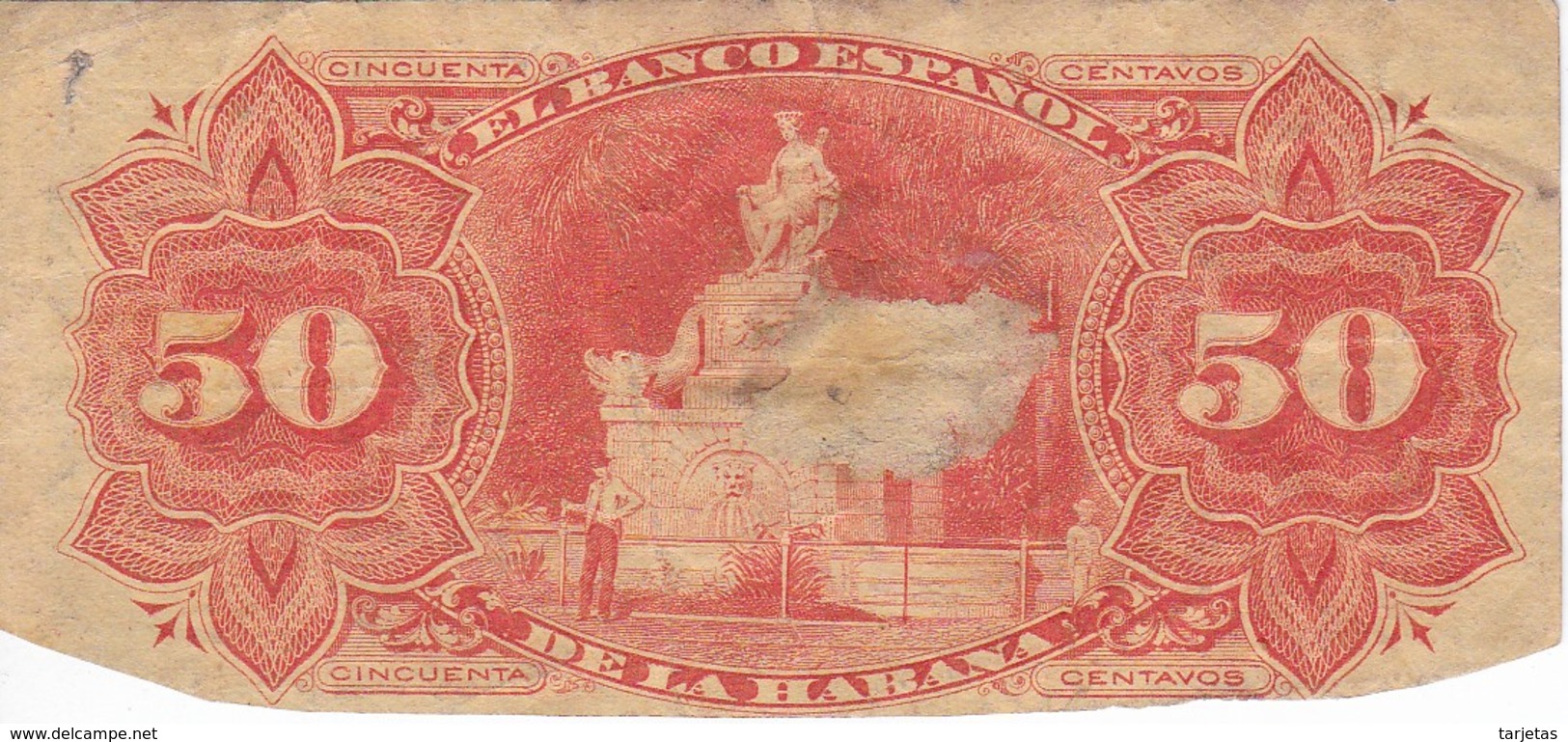 BILLETE DE CUBA DE 50 CENTAVOS DEL AÑO 1889 DEL BANCO ESPAÑOL DE LA HABANA (BANKNOTE) MUY RARO - Cuba