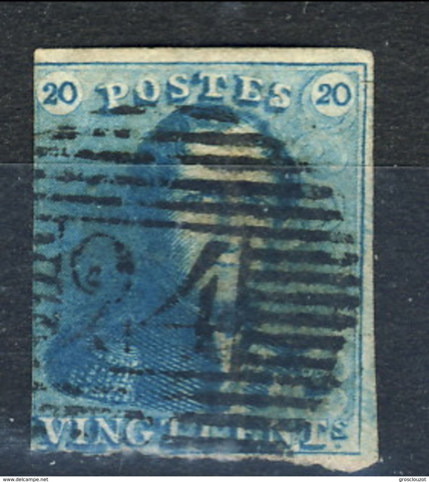 Belgio 1849 N. 2 C. 20 Azzurro Effigie Di Re Leopoldo I, Usato, Giusto A Sx, Obl. 24 Bruxelles Cat. &euro; 100 - Altri & Non Classificati