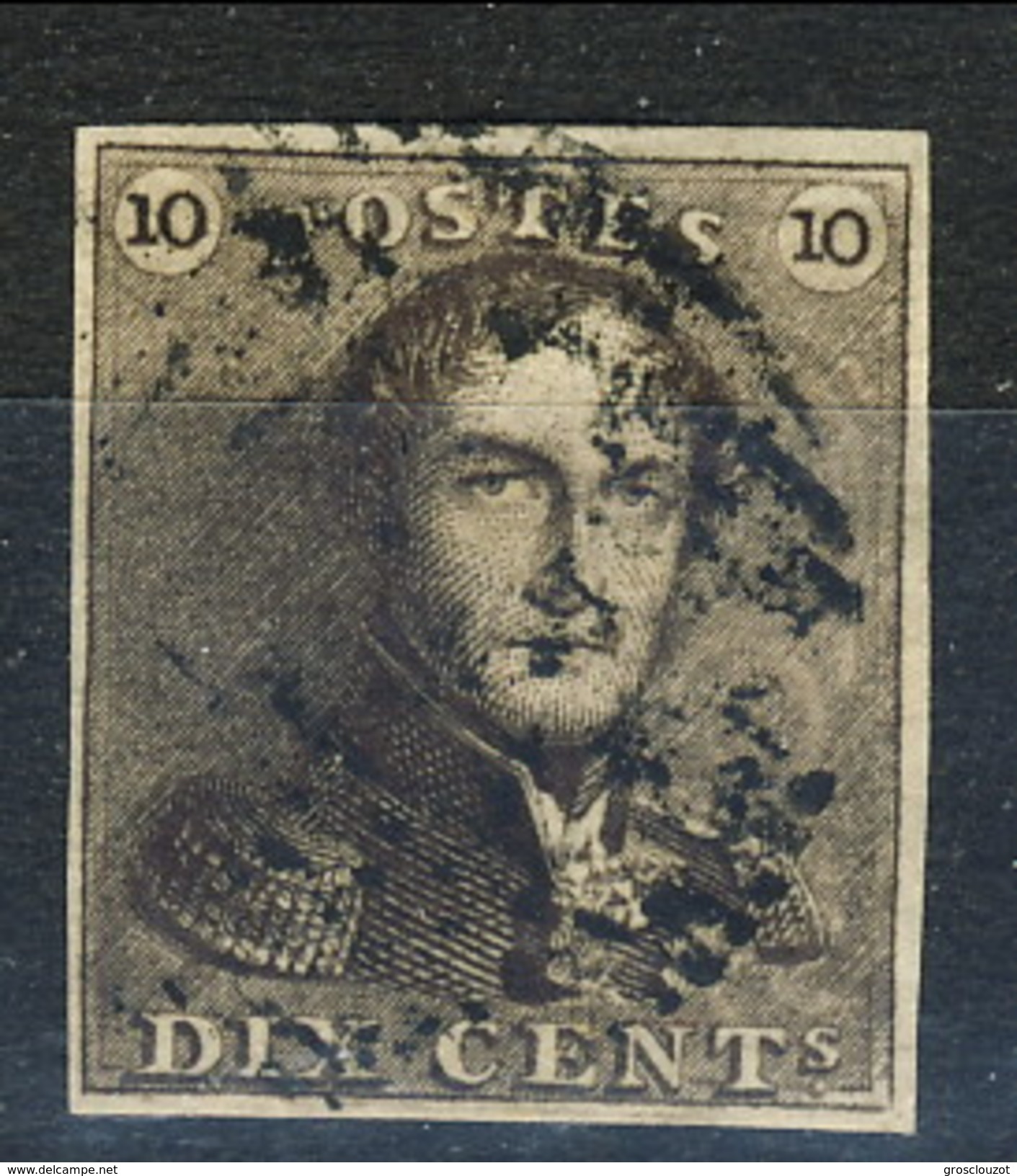 Belgio 1849 N. 1 C. 10 Bruno, Usato, Eccellente, 4 Margini Nitidi, Molto Fresco, Annullo Pulito, LUX Cat. &euro; 150 - Altri & Non Classificati