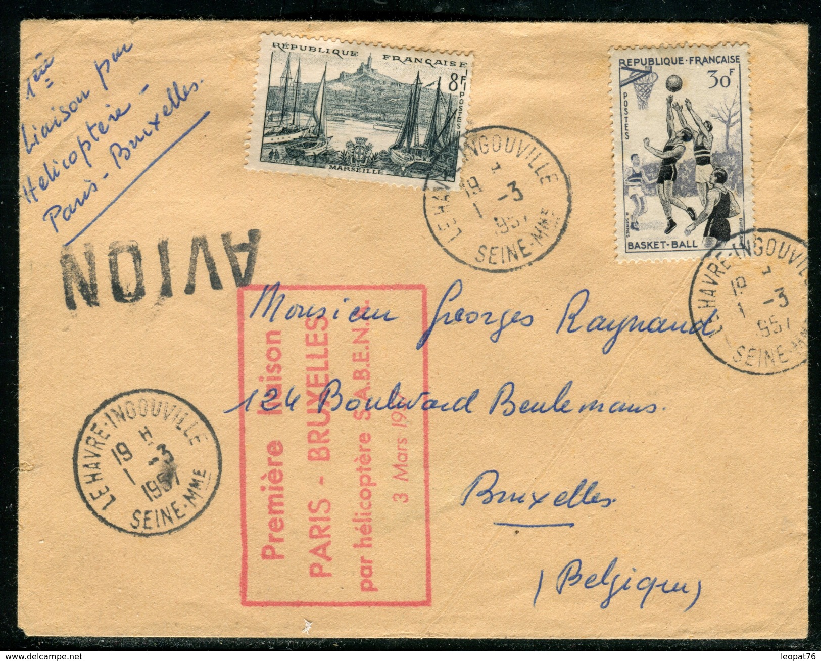 France - Enveloppe Par Hélicoptère De Paris / Bruxelles En 1957 , Cad Helipost De Bruxelles Au Verso   Ref F320 - 1960-.... Lettres & Documents