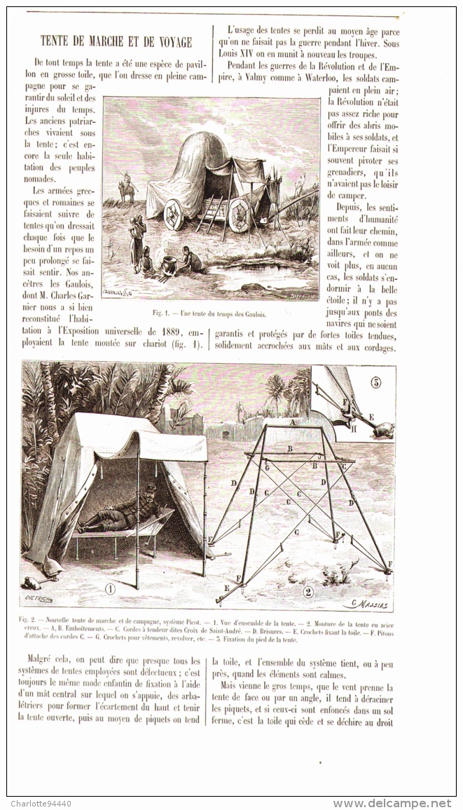 TENTE DE MARCHE ET DE VOYAGE  1892 - Camping