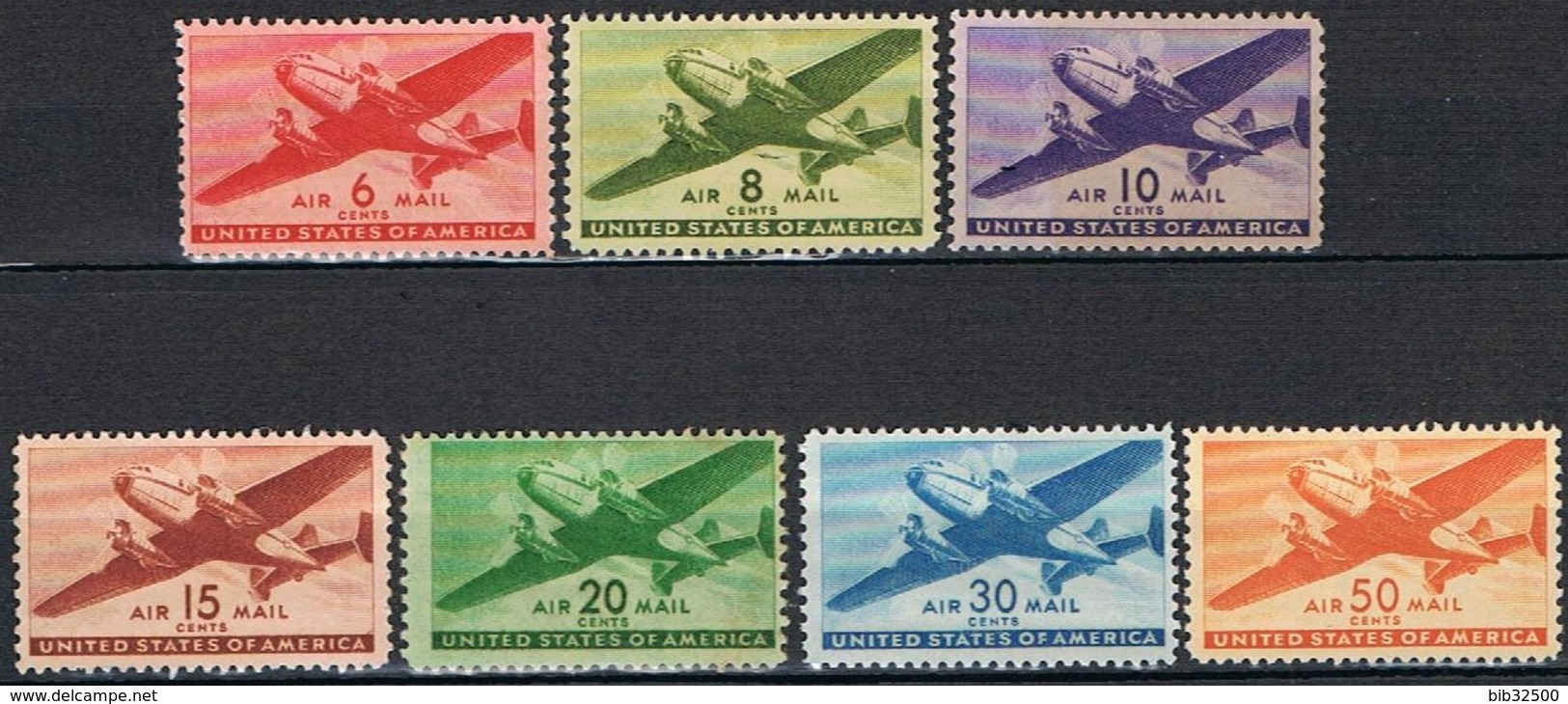 1941 - 44 -:- Poste Aérienne -  Série Courante - Papier Teinté - Dentelés 11x10,5 - Série Complète ** - - Nuevos
