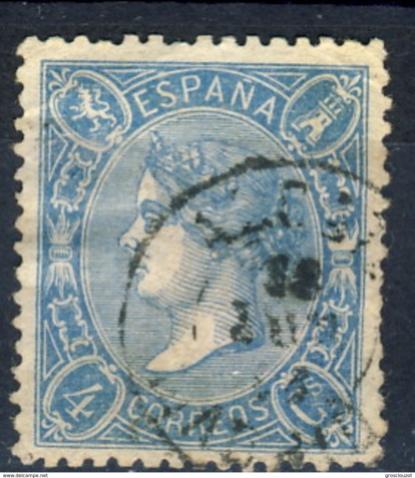 Spagna 1865 N. 73a C. 4 Azzurro. Profilo A Sinistra Della Regina Isabella II Fil. 2 Usato - Altri & Non Classificati