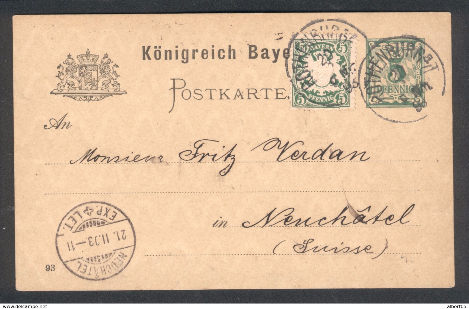 Entier Postal De Rothenburgh Pour Neuchatel (Suisse)  Avec Timbre Ajouté Nov 1903 - Sonstige & Ohne Zuordnung