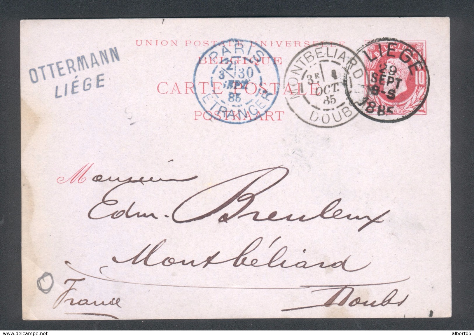 Entier De Liège Pour Montbéliard , Cachet Passage à Paris  1885 - Postbladen
