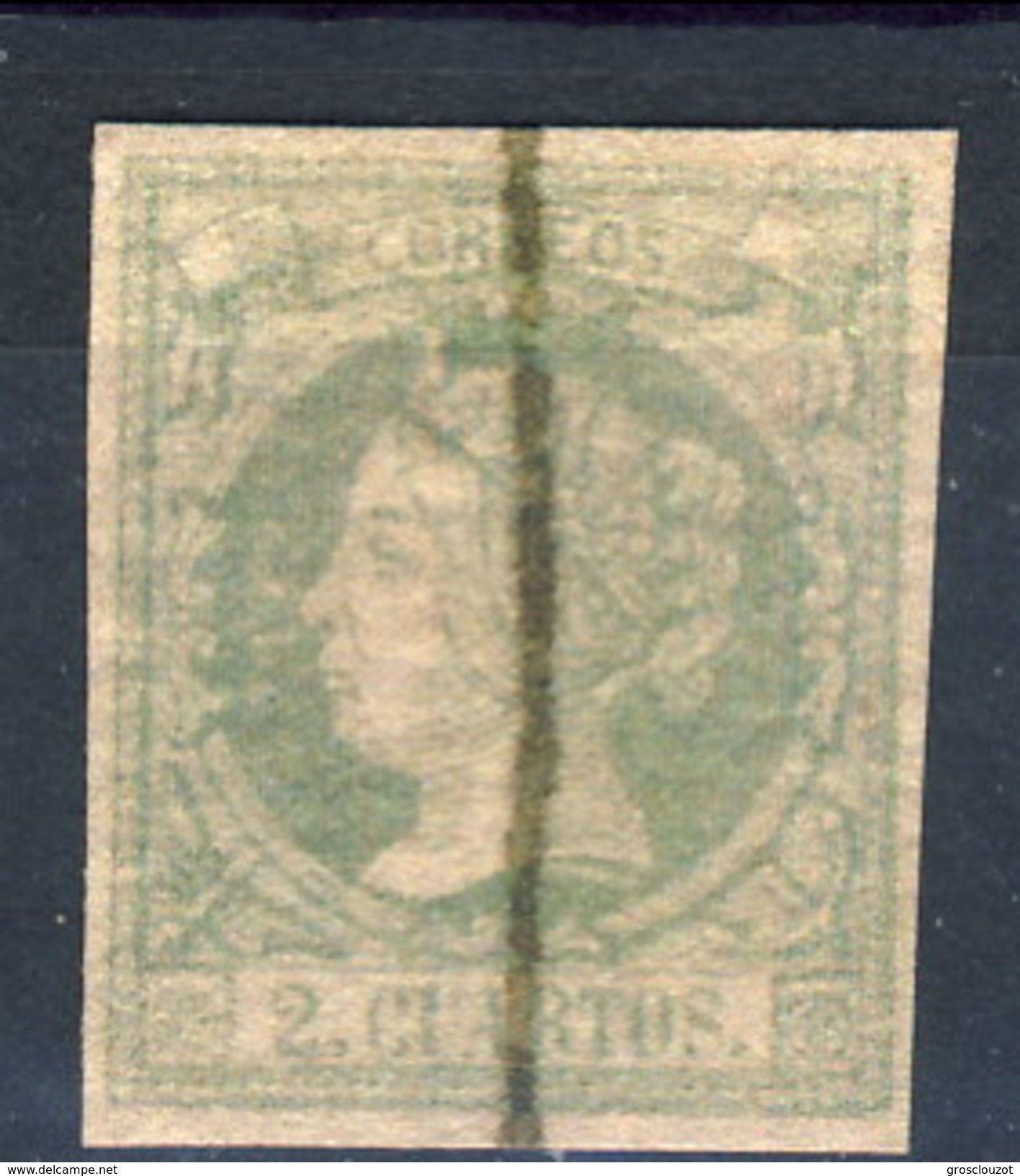 Spagna 1864 N. 59a C. 2 Azzurro Su Carta Bianca, Nuovo Profilo (barrato)  MH - Altri & Non Classificati