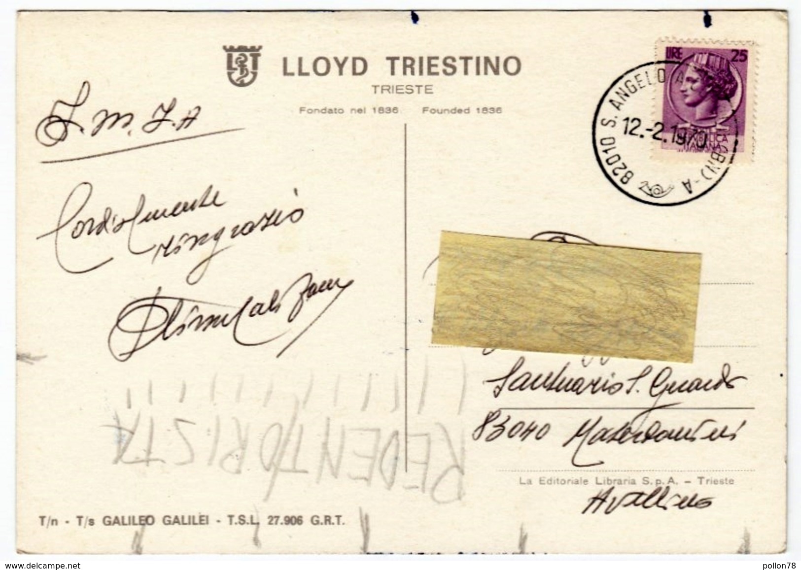 NAVI - BARCHE - LLOYD TRIESTINO - TRIESTE - T/N - T/S GALILEO GALILEI - 1970 - Vedi Retro - Guerra