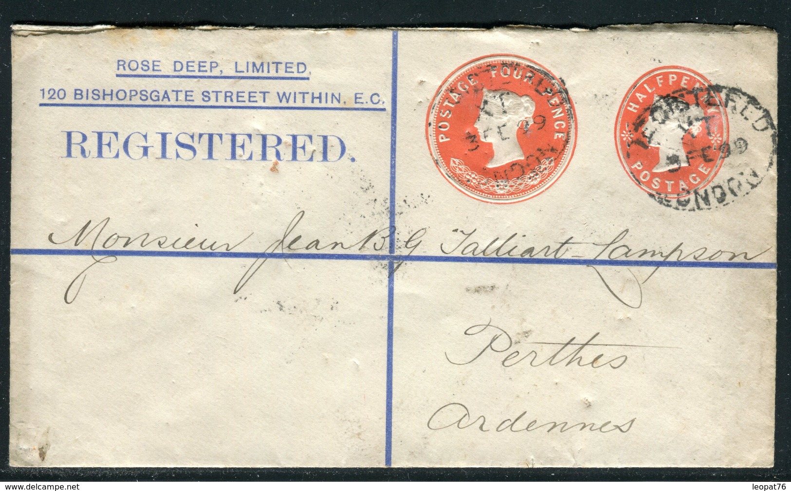 Grande Bretagne - Cover / Entier Postal En Recommandé De Londres Pour La France En 1899 Ref F341 - Material Postal