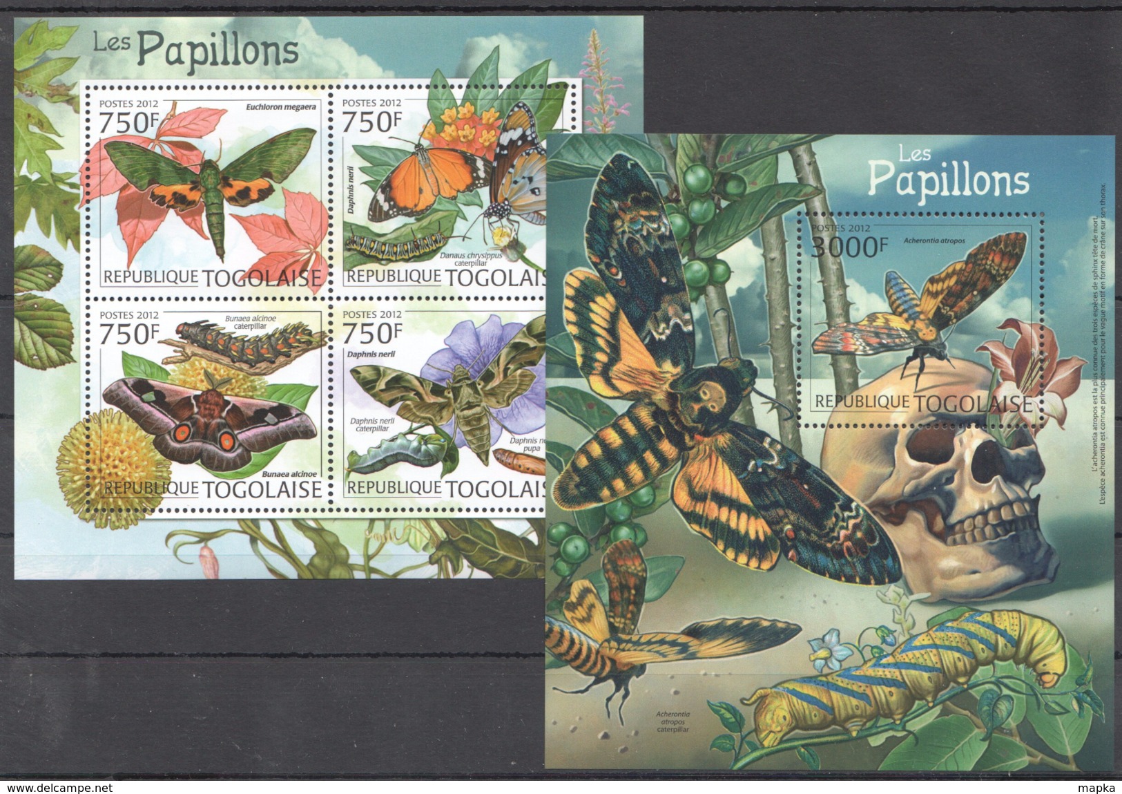 B76 2012 TOGOLAISE FAUNA BUTTERFLIES LES PAPILLONS KB+BL MNH - Sonstige & Ohne Zuordnung