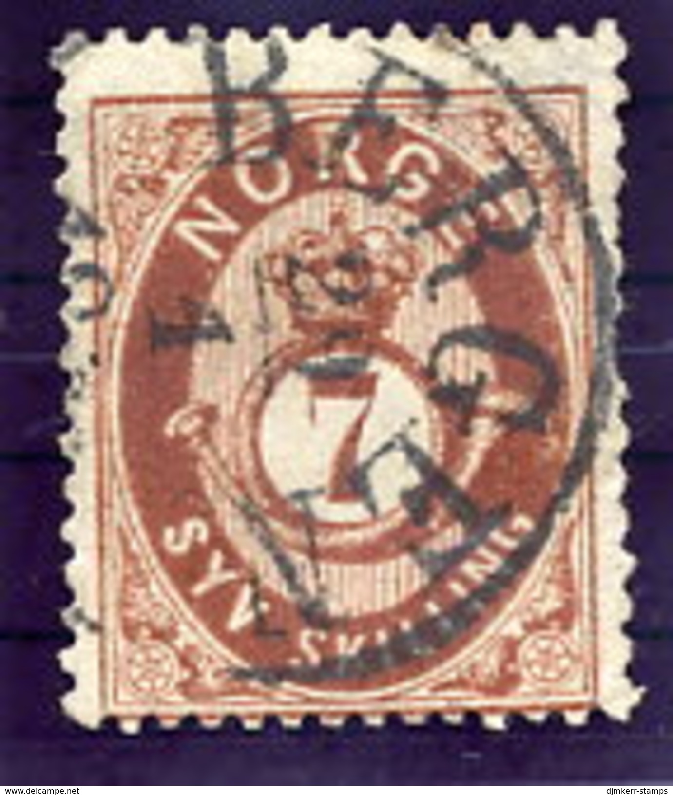 NORWAY 1873 Posthorn 7 Sk. Used. Michel 21 - Used Stamps