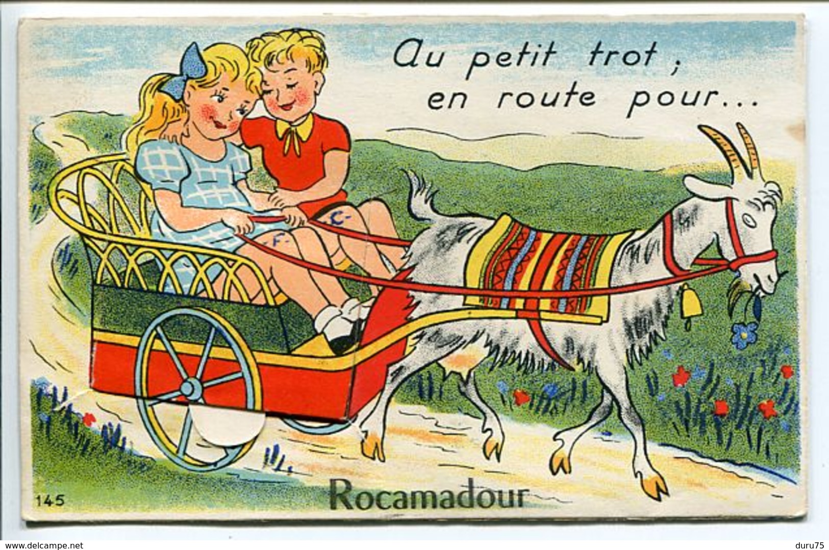 ROCAMADOUR ( Lot ) Carte Fantaisie à Système Battant Ouvrant 10 Mini Vues Au Petit Trot En Route Pour * Attelage Chèvre - Rocamadour