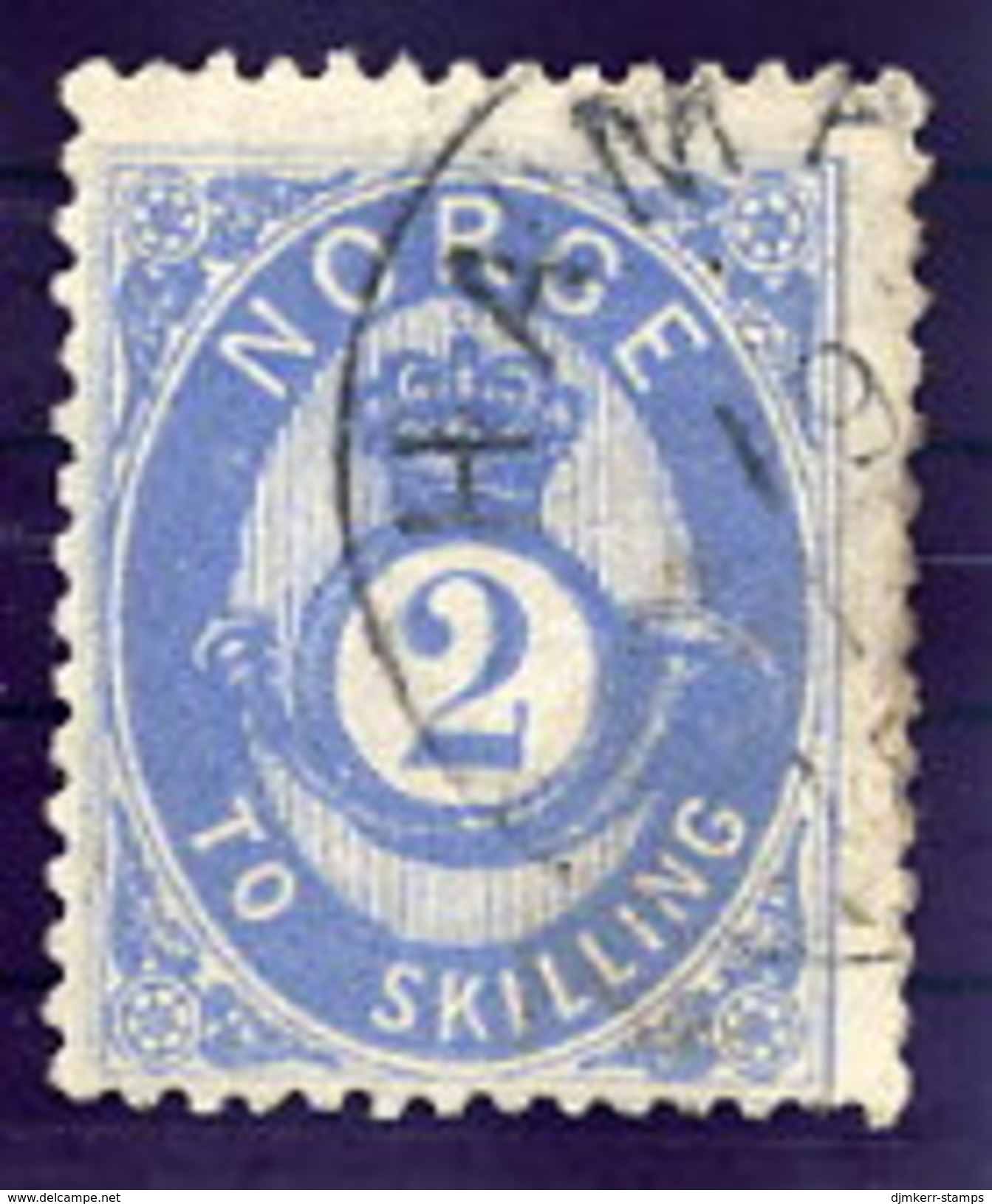 NORWAY 1874 Posthorn 2 Sk.blue Used. Michel 17a - Usati