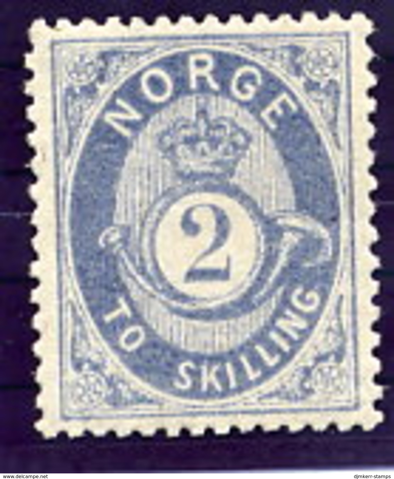 NORWAY 1872 Posthorn 2 Sk.  Grey-blue LHM / *. Michel 17b - Ungebraucht