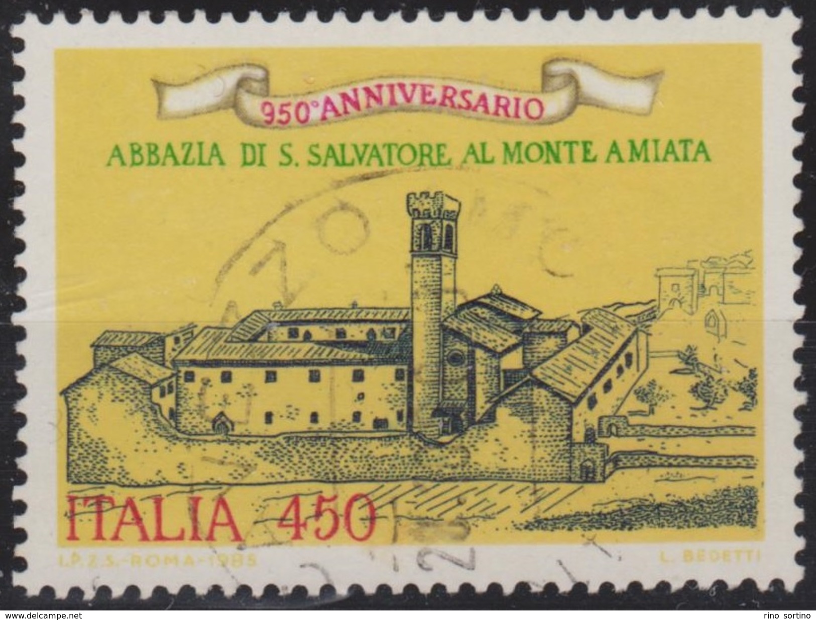 ITALIA - Valore Usato Di 450 Lire - 950° Anniversario Dell'Abbazia Di S. Salvatore Al Monte Amiata - 1.8.1985 - 1981-90: Gebraucht