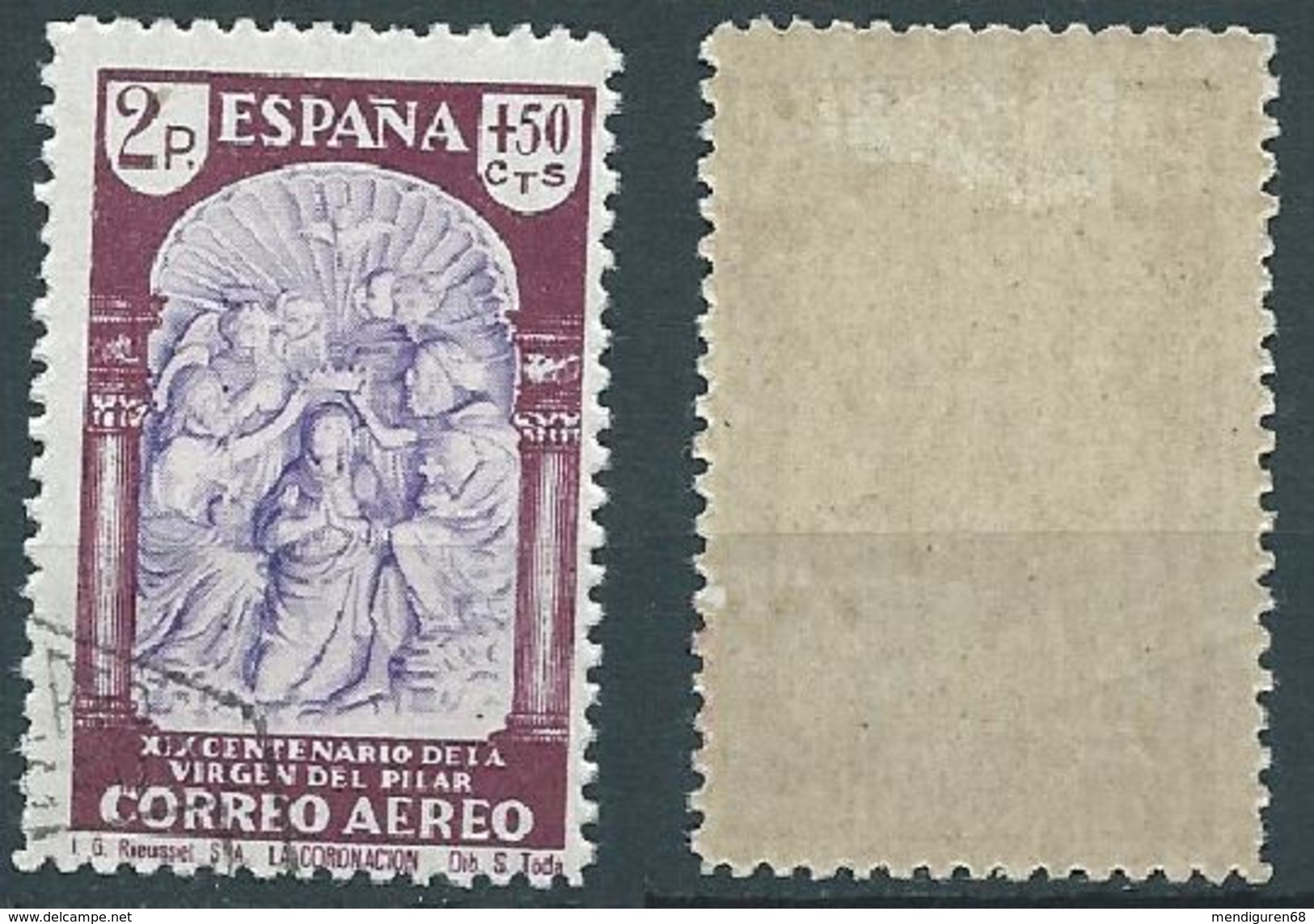 ESPAGNE SPANIEN SPAGNA SPAIN ESPAÑA 1940 PILAR AÉREA 2+0,50 Ptas ED 911 YV AER 209 MI 881 SG 1003 SC CB15 - Gebraucht