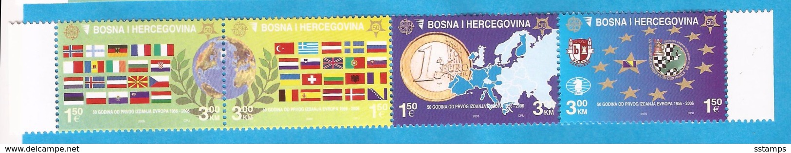 2005  419-22  EUROPA CEPT 50 JAHRE FLAGEN BANDIERE MUENZEN EURO BOSNIA HERZEGOWINA SARAJEVO   MNH - Münzen