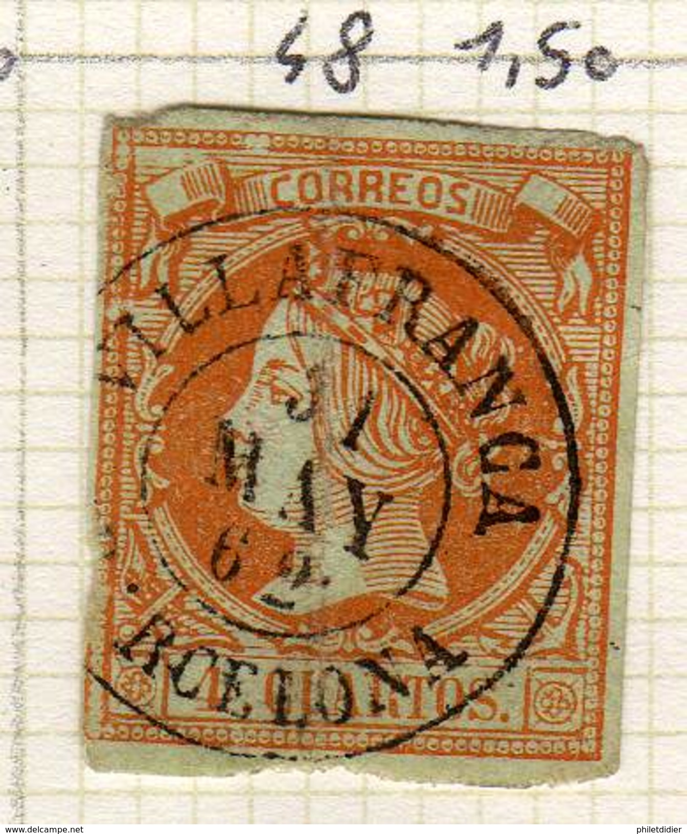 ESPAGNE - ANCIENNE COLLECTION SUR CHARNIERE - YT N° 48 COTE 1.50 &euro; VILLAFRANCA BARCELONA - Gebraucht