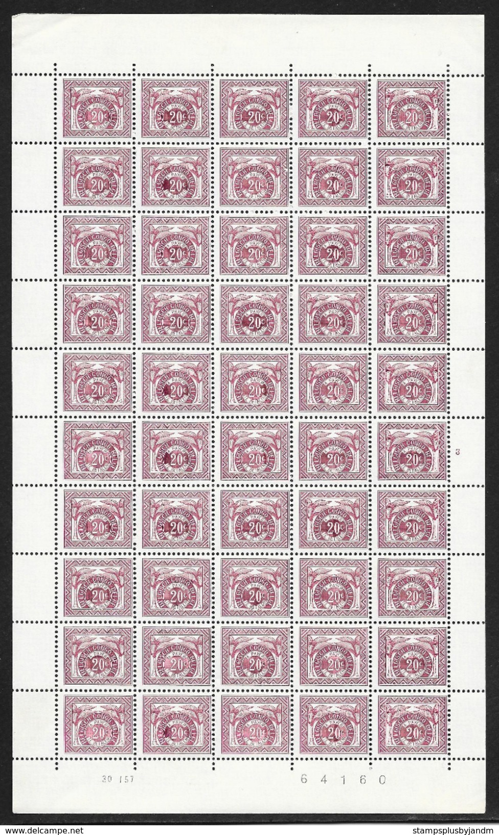 BELGIAN CONGO 20c Postage Due Full & Complete Sheet MNH Stk#S12215-12 - Ungebraucht