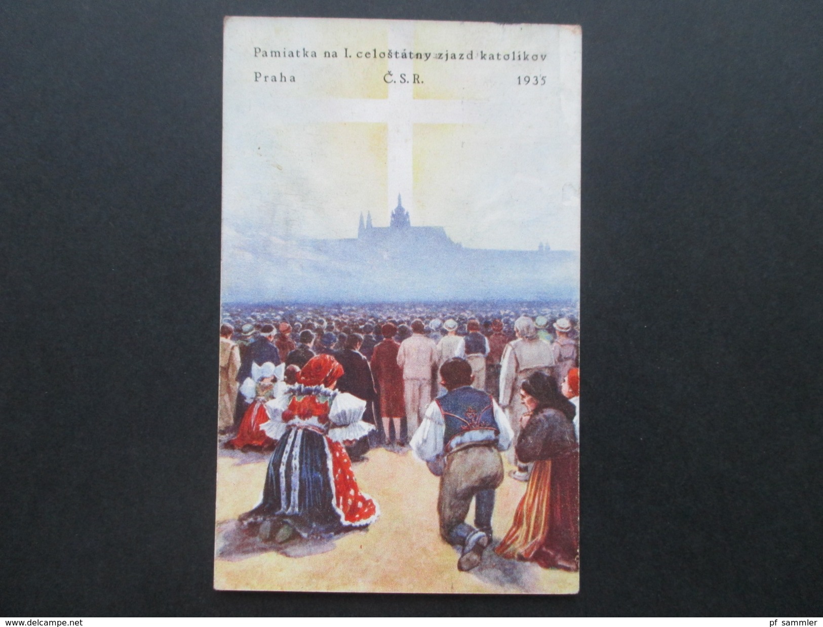 AK Tschechien 1935 Pamiatka Na I. Celostatny Zjad Katolikov. Praha. Vignette Jesus INF. Religiöse Feier!! - Jésus