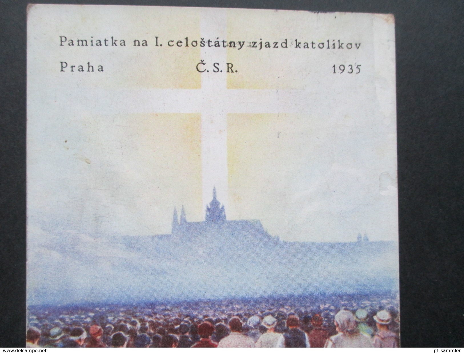 AK Tschechien 1935 Pamiatka Na I. Celostatny Zjad Katolikov. Praha. Vignette Jesus INF. Religiöse Feier!! - Jésus