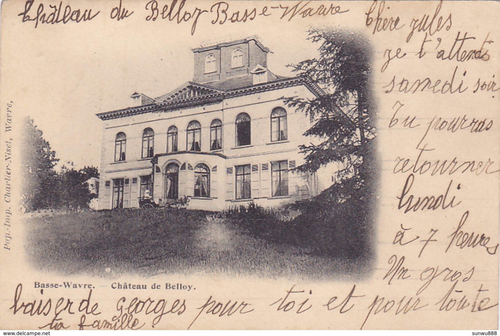 Basse-Wavre - Château De Belloy (Charlier-Niset, Précurseur, 1901, Animée, Attelage) - Waver