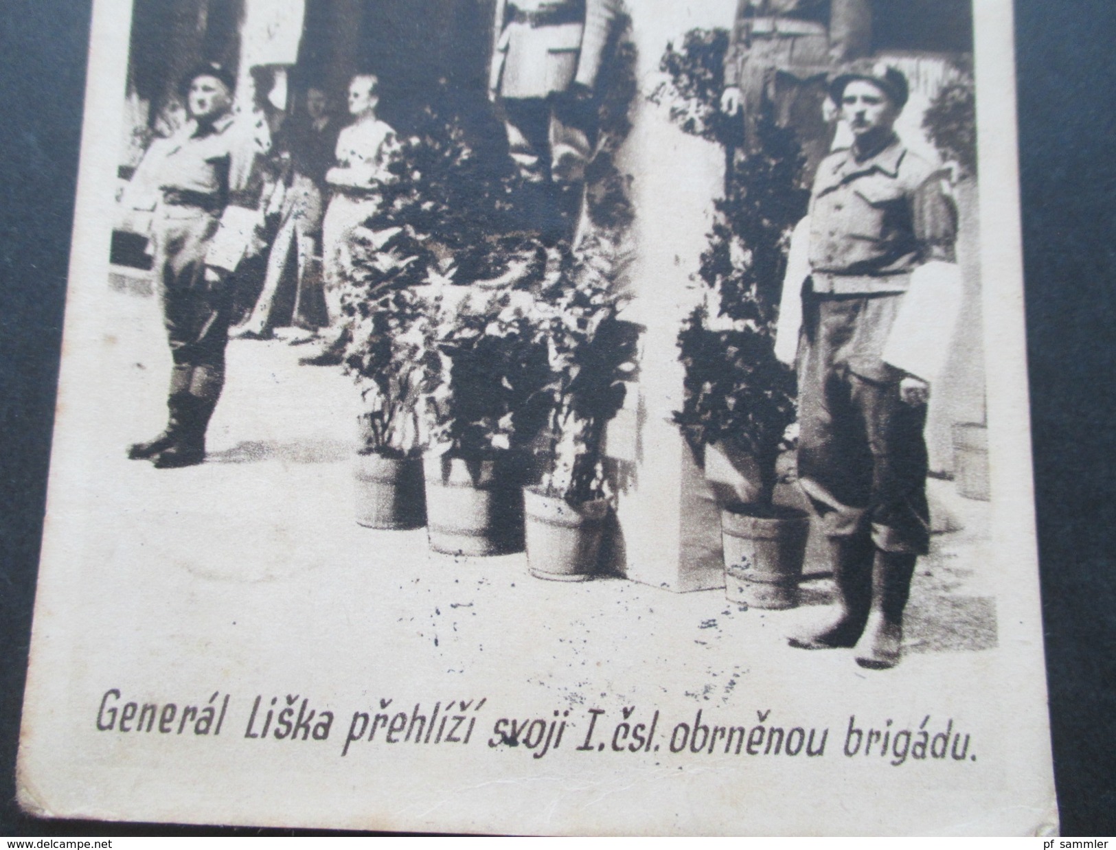 AK Tschechien 1945 General Liska Prehlizi Svoji. I. Esl. Obrnenou Brigadu. Soldaten. Sonderstempel - Personajes