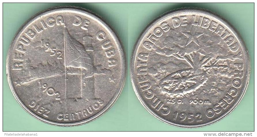 1952-MN-115 CUBA. KM 23. SILVER. 10c. 1952. 50 ANIV REPUBLICA. INGENIO LA DEMAJAGUA. XF. - Cuba