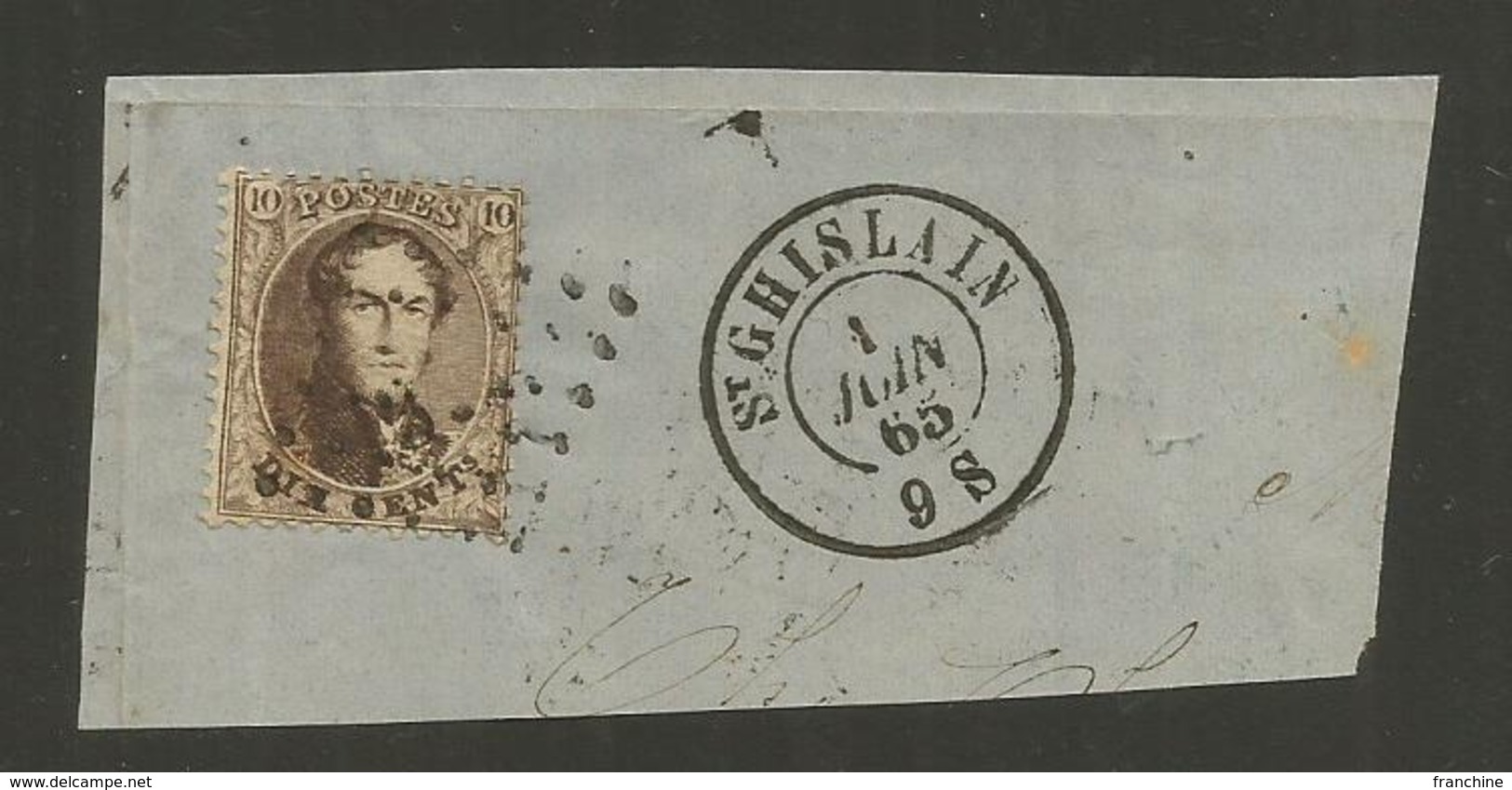 1863 - COB N° 14A - Dent. 12 1/2 X 13 1/2 - Sur Fragment - Oblitération 322 ST GHISLAIN - BEAU - Voir Description - 1863-1864 Medaillen (13/16)