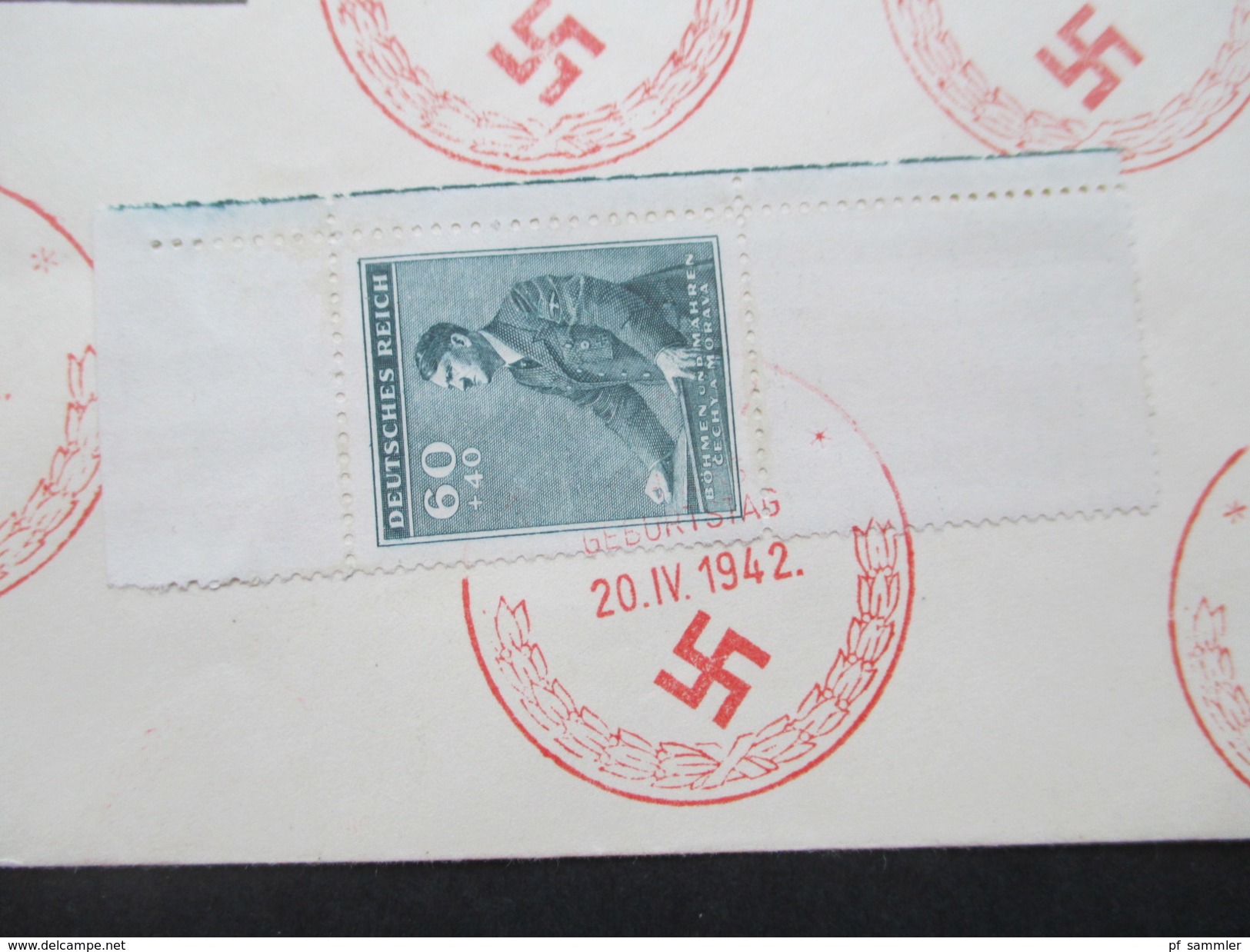 Deutsches Reich Böhmen Und Mähren 1942 MiF Roter Sonderstempel Prag 1 Geburtstag Des Führers 20.IV. 1942. Praha Vognette - Covers & Documents