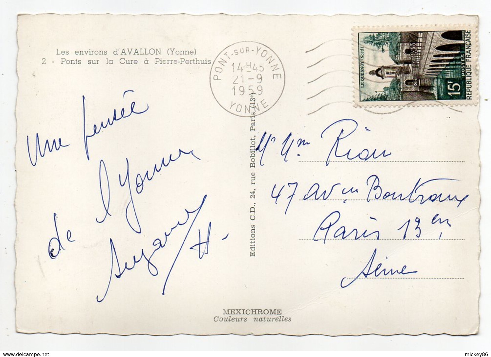 Près Avallon--PIERRE PERTHUIS--1959--Ponts Sur La Cure (animée,lavandière),cpsm 15 X 10 N°2 éd CD--cachet PONT SUR YONNE - Autres & Non Classés