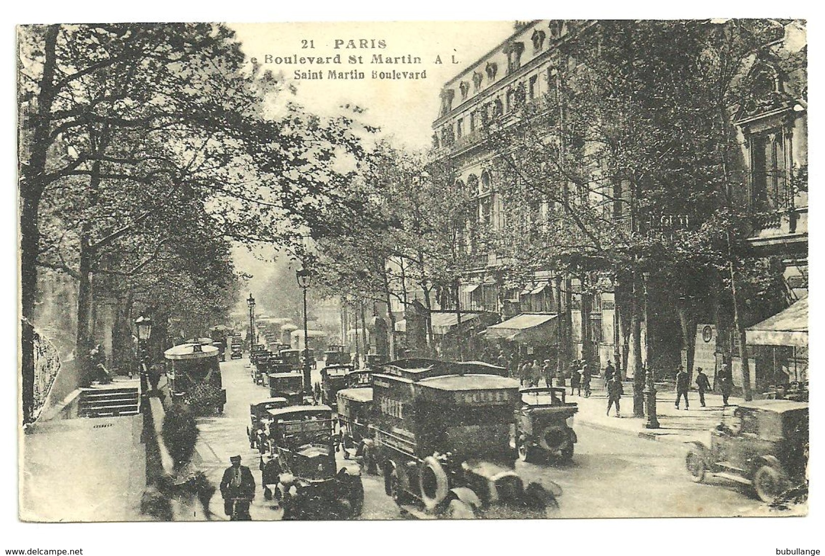 CPA  Paris Boulevard St Martin, Belle Animation De Voitures, Camionnettes, Autobus, Années 30/40, N°21 - Autres & Non Classés