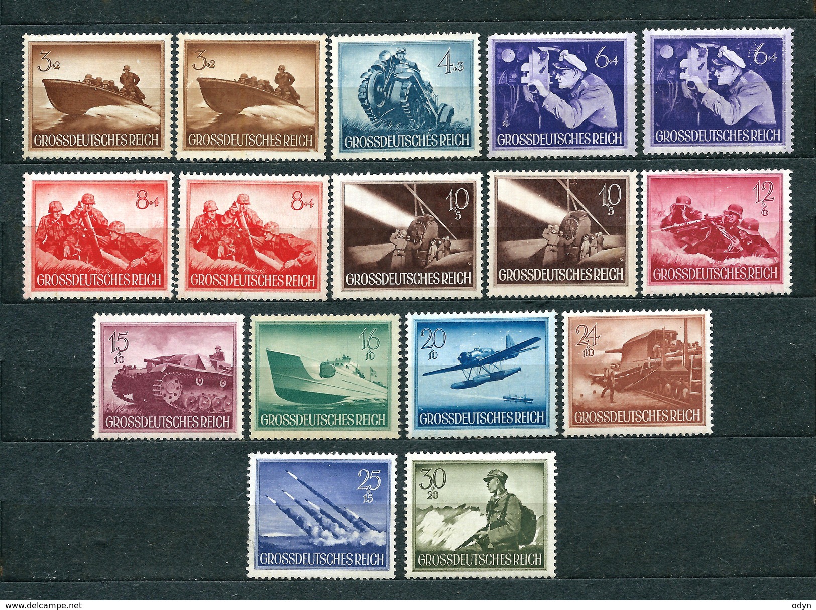 Deutsches Reich 1944, MiNr 873-885 Uncomplete, 12 Stamps ** 4 Stamps (*) - Lot Of 16 Stamps - Cat. Value: Over 18 Euro - Ungebraucht