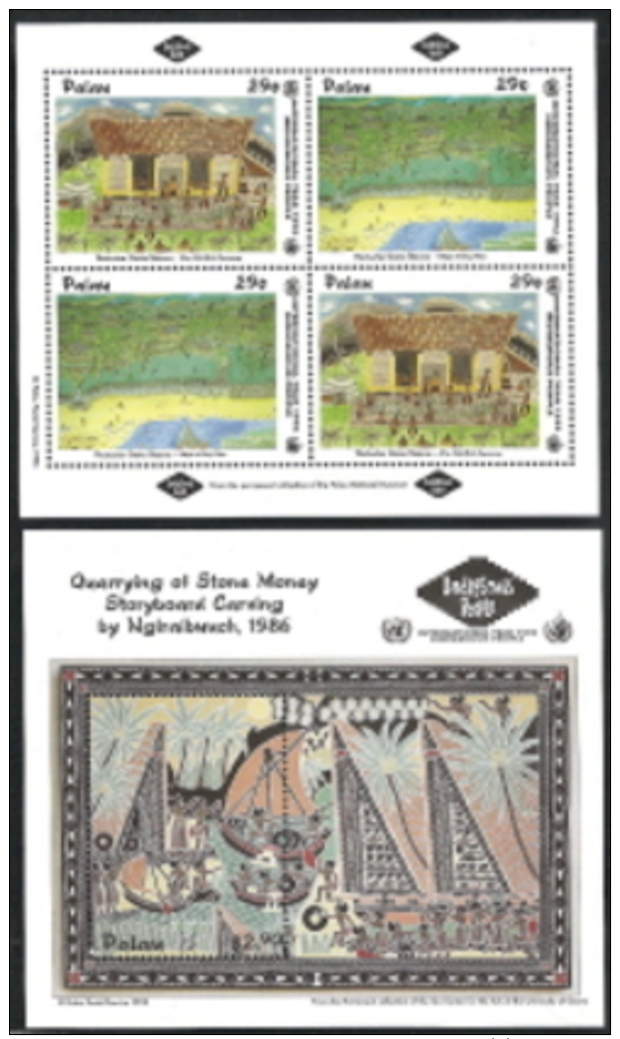 Palau,  Scott 2017 # 319-320,  Issued 1993,  S/S Of 4 + S/S Of 1,  MNH,  Cat $ 8.25,  Paintings - Palau