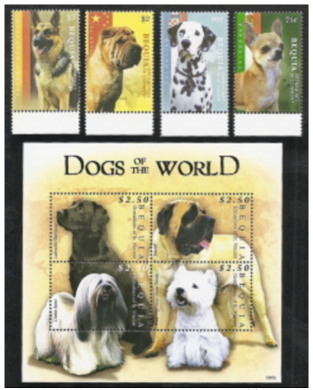 St Vincent - Gren - Bequia,  Michel OL 2017 # 622-629,  Issued 2009,  Set Of 4 + S/S Of 4,  MNH,  Cat $ 13.00,  Dogs - St.Vincent Und Die Grenadinen