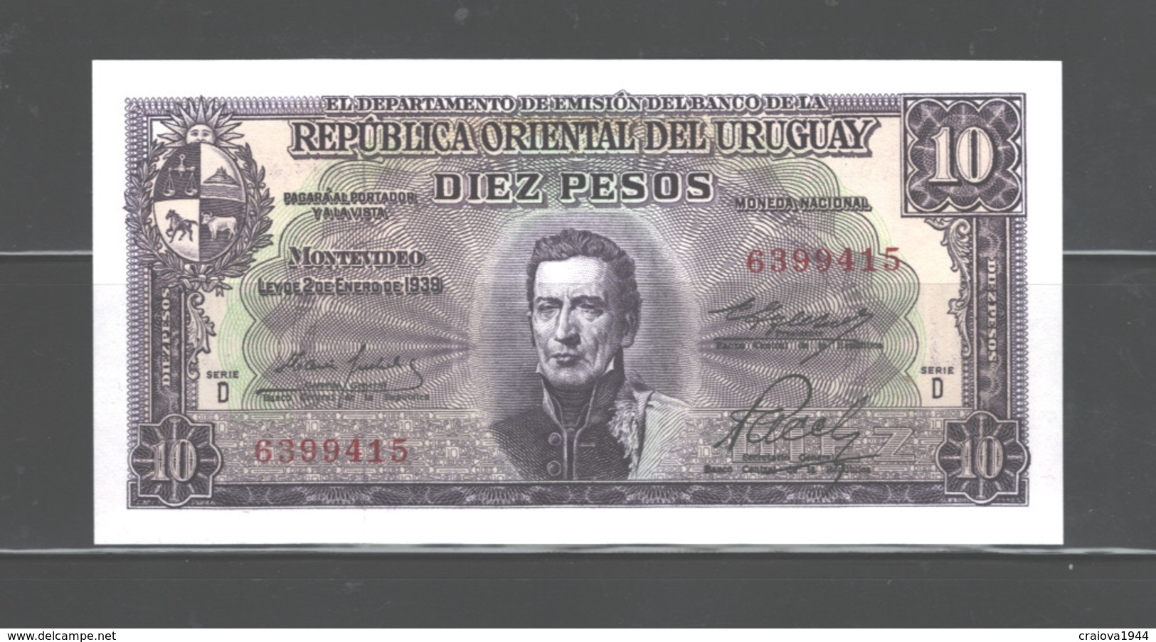 BANCO DE LA REPUBLICA ORIENTAL DE URUGUAY, 1939, 10 PESOS, (IN MY OPINION) UNC. - Uruguay