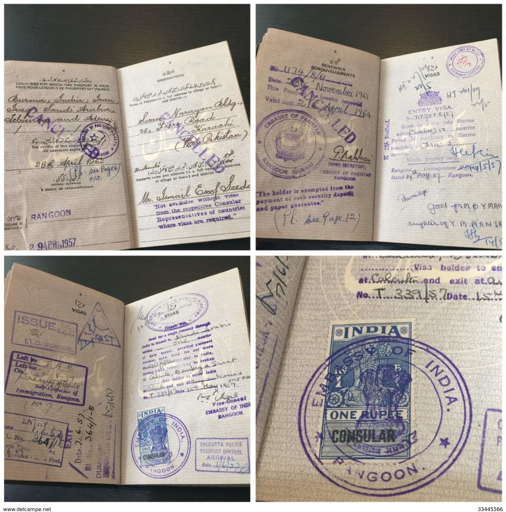 Pakistan 1957 Passeport Passport Reisepass Isuued In Rangoon, Burma W Plenty Of Visas - Documents Historiques