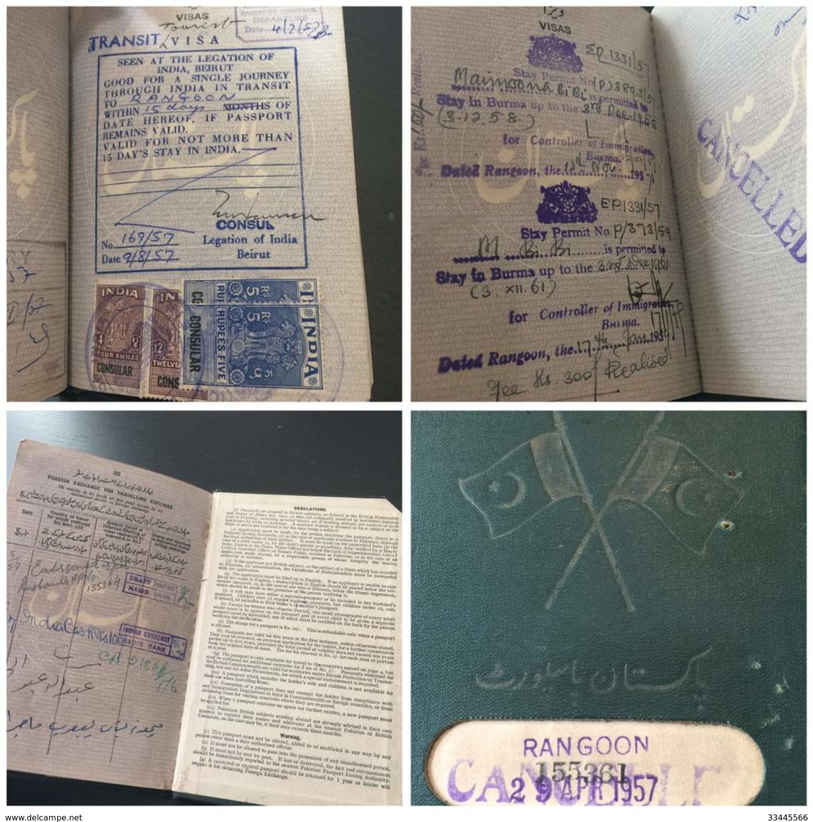 Pakistan 1957 Passeport Passport Reisepass Isuued In Rangoon, Burma W Plenty Of Visas - Documents Historiques