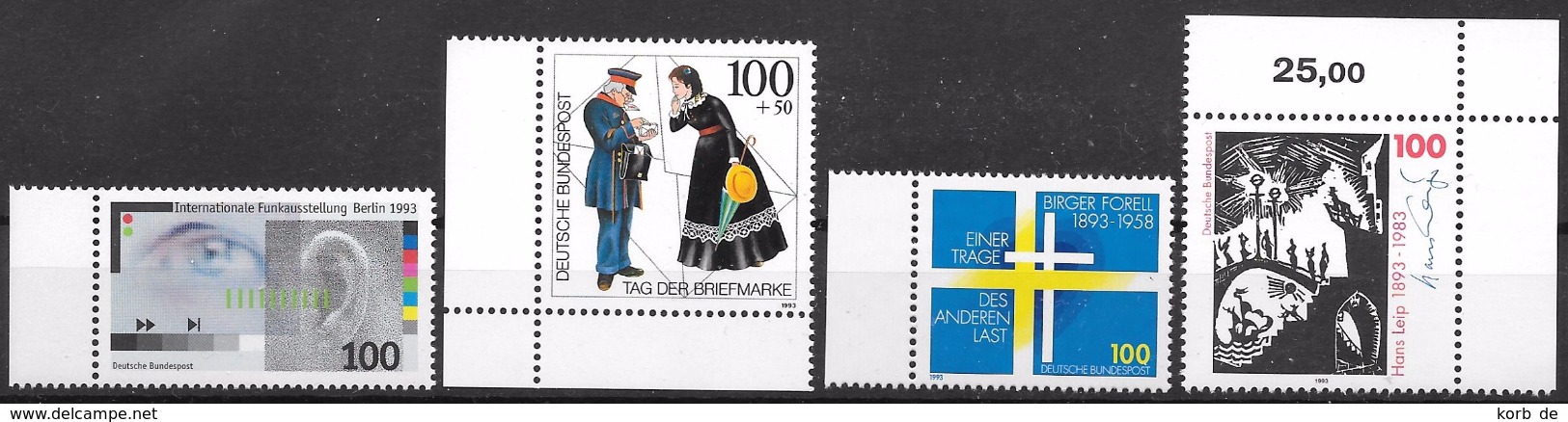 Bund 1993 / MiNr.   1690 , 1692 , 1693 , 1694  Ränder   ** / MNH   (e600) - Unused Stamps