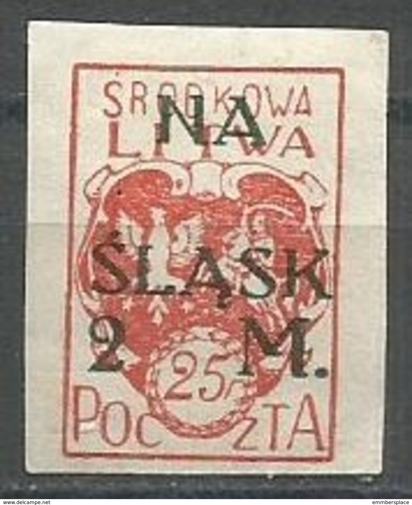 Central Lithuania - 1921 Upper Silesia Plebiscite Fund 2m/25f Imperf MH   Sc B1i - Lituania