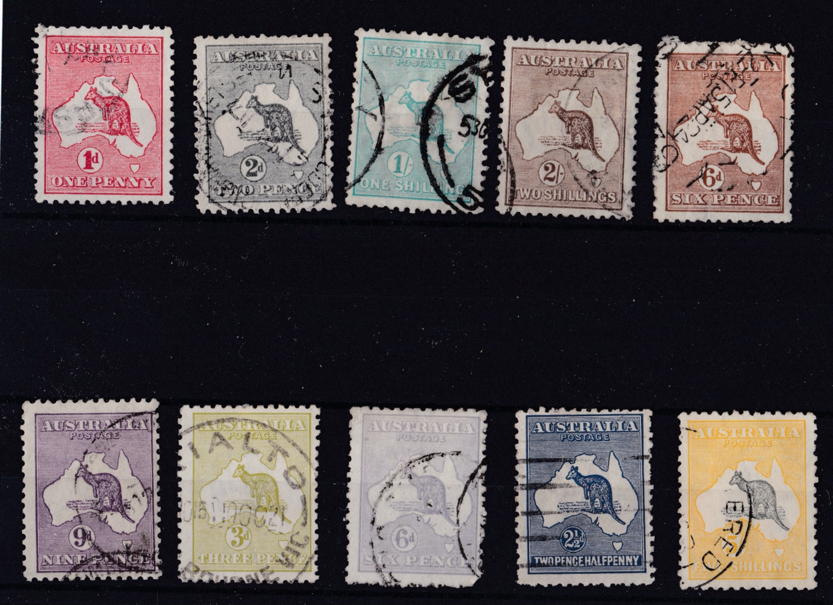 AUSTRALIA Selection Of 10 X  'Roos' To Five Shilling High Value - Used Stamps