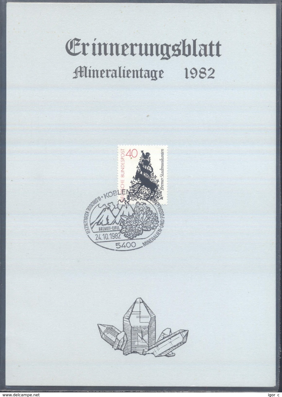 Germany 1982 Card Minerals Mineraux Bergbau Mines Mineralogy Mining Brenkit - Eifel;  Volcanos Fossilen Borse Koblenz - Sonstige & Ohne Zuordnung