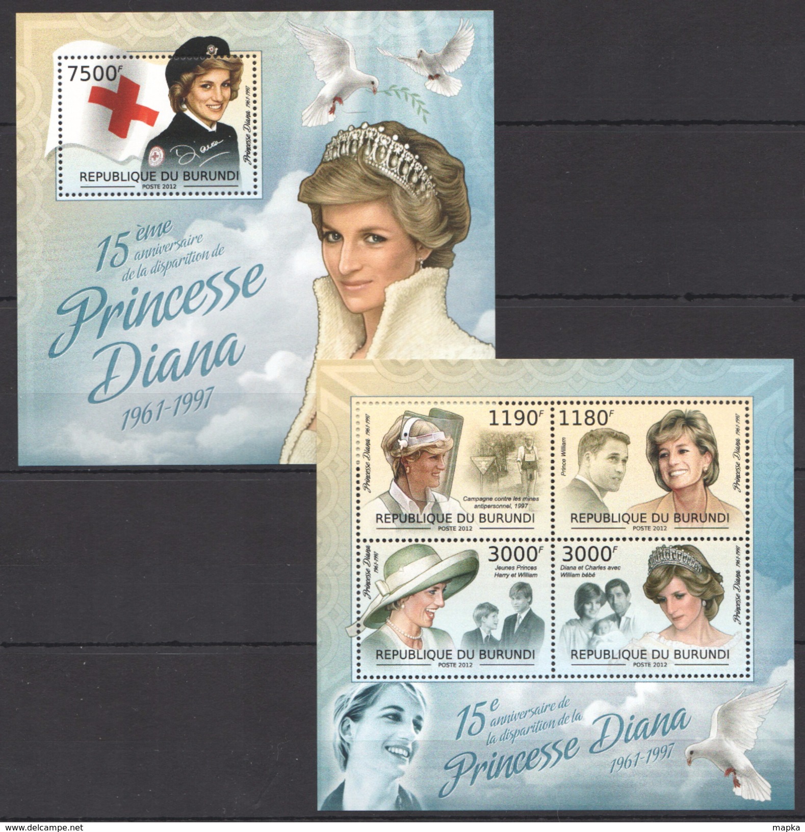 A82 2012 BURUNDI FAMOUS PEOPLE ROYALTY PRINCESSE DIANA 1KB+1BL MNH - Königshäuser, Adel