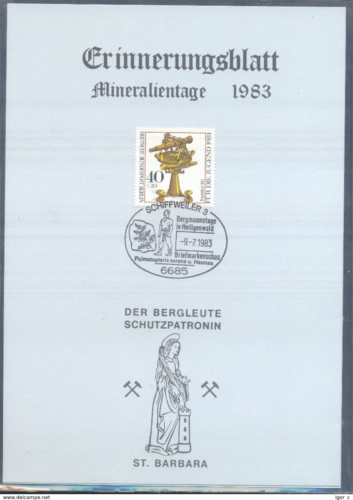 Germany 1983 Card Minerals Mineraux Bergbau Mines Mineralogy Mining; Mineralien Palmatopteris Sarana Fossil Fosil - Sonstige & Ohne Zuordnung