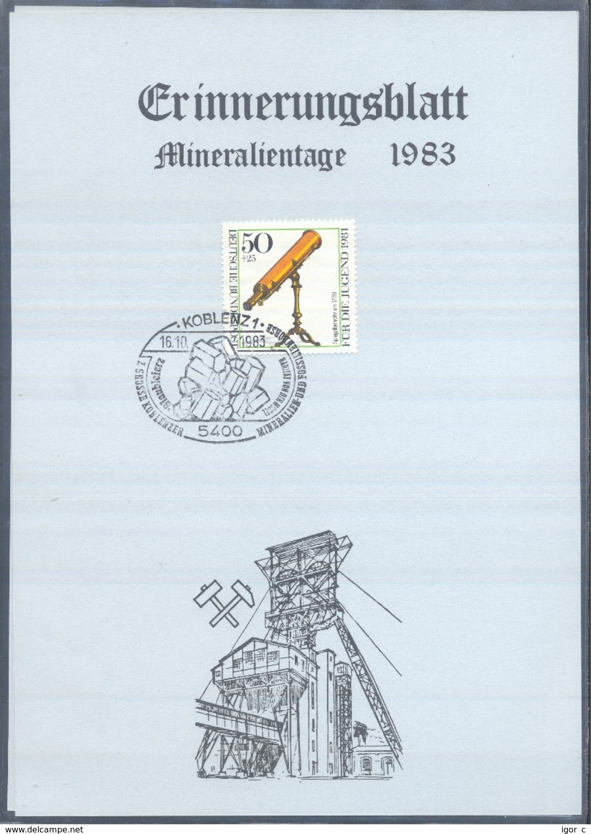 Germany 1983 Card Minerals Mineraux Bergbau Mines Mineralogy Mining Fossil Fosil; Fossilien Börse Koblenz Blaubelierz - Sonstige & Ohne Zuordnung