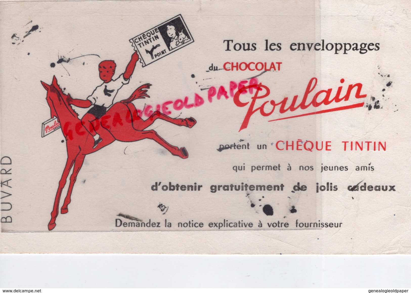 41 - BLOIS - BUVARD POULAIN CHOCOLAT - CHEQUE TINTIN - MILOU- - Chocolade En Cacao