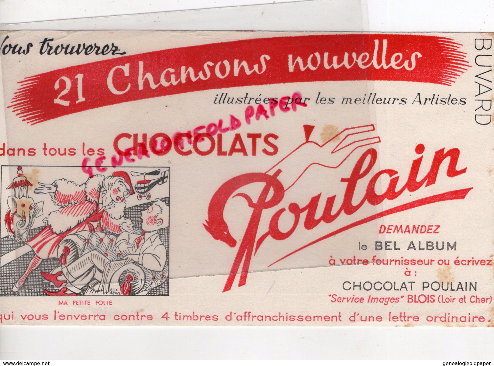 41 - BLOIS - BUVARD POULAIN CHOCOLAT - 21 CHANSONS NOUVELLES- MA PETITE FOLIE- ELEPHANT - Cocoa & Chocolat