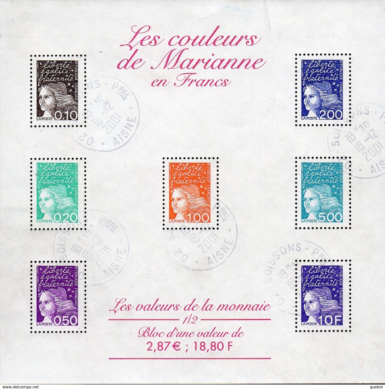 France Oblitération Cachet à Date BF N°  41 (3086 à 3090 + 3097 Et 3099)  Les Couleurs De Marianne - Used